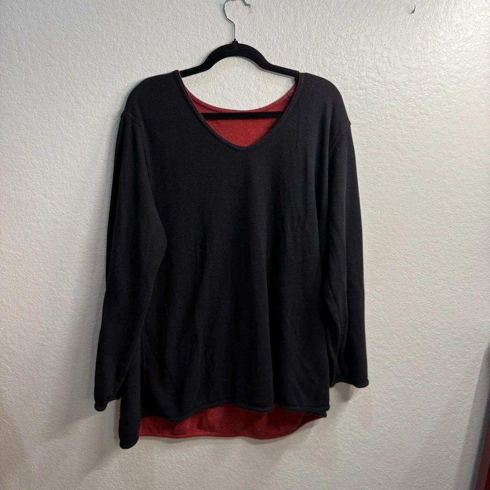 Parsley & Sage Womens Plus 2X‎ Reversible Knit Top Red Black Long Sleeve Cozy